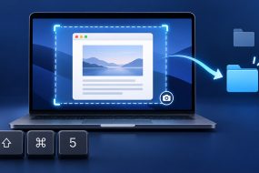 Illustration of a Mac screenshot selection being saved to a chosen folder using Shift-Command-5
