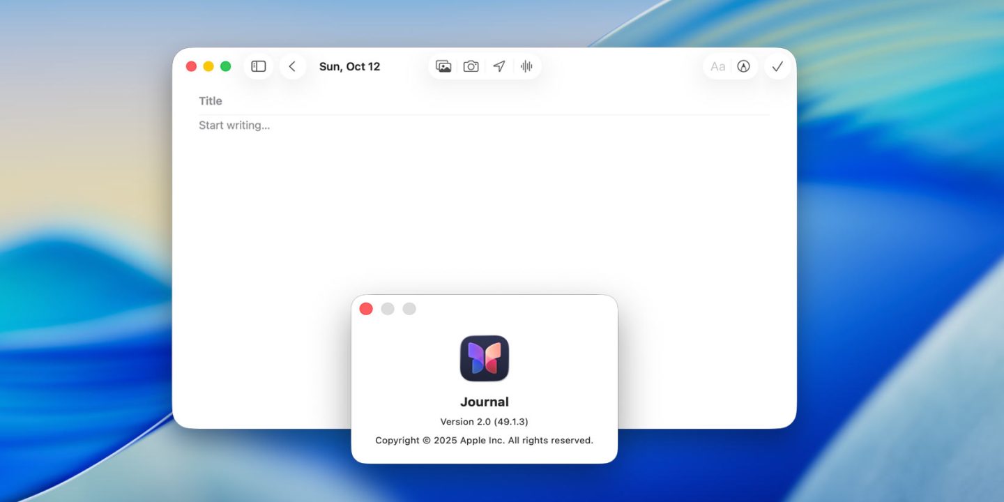 Journal app window open on a Mac desktop