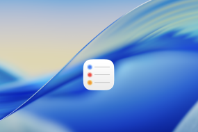Reminders app icon on a blue macOS desktop background