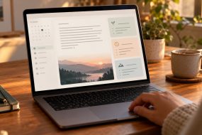 Illustration of a weekly Journal entry in progress on a Mac, with three reflection prompts
