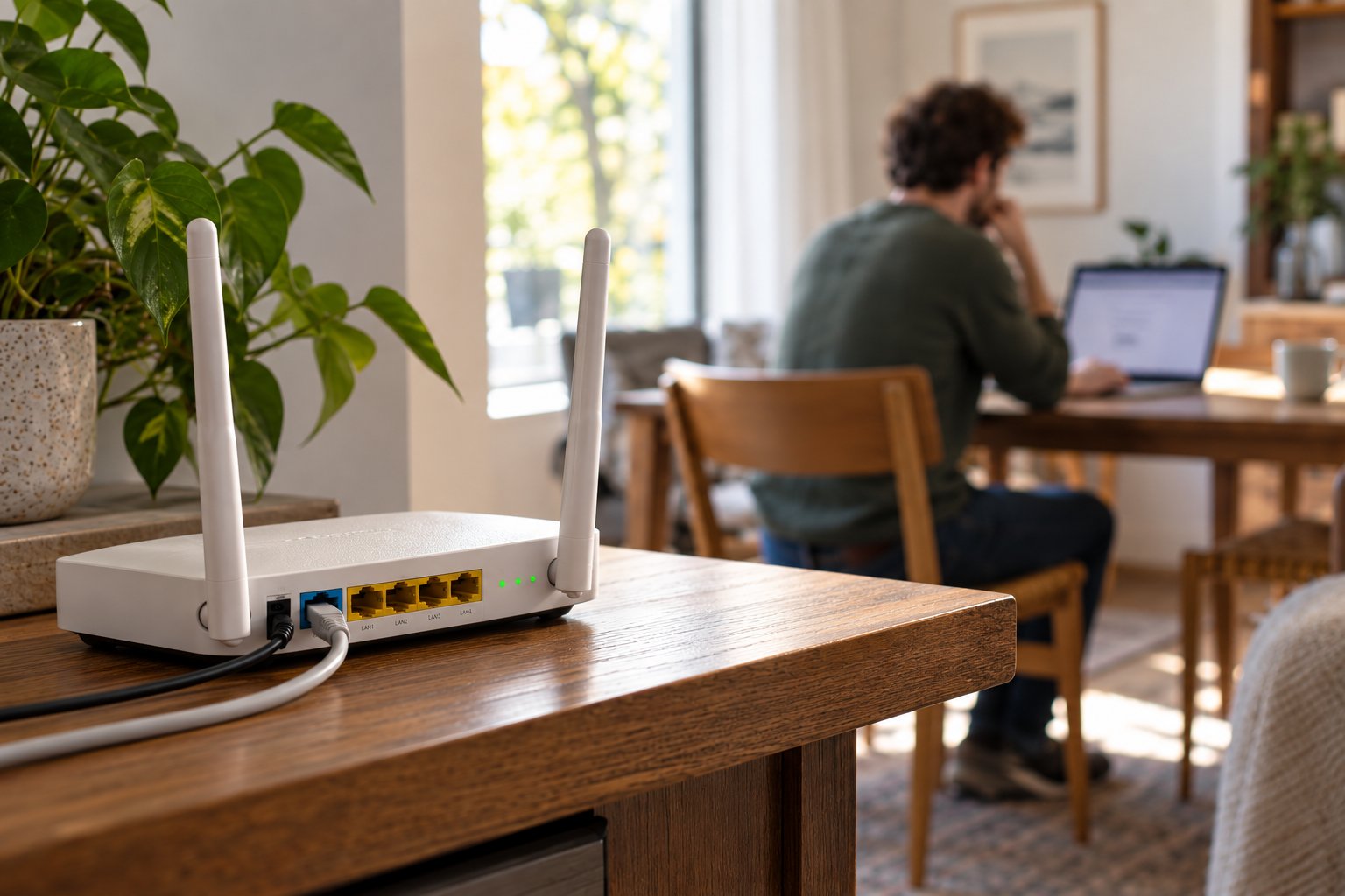 Wi-Fi router with connected cables