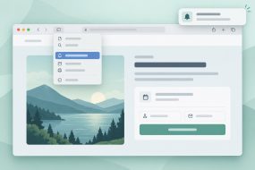 Illustration of a Safari page menu with a Notify Me alert and a webpage change notification